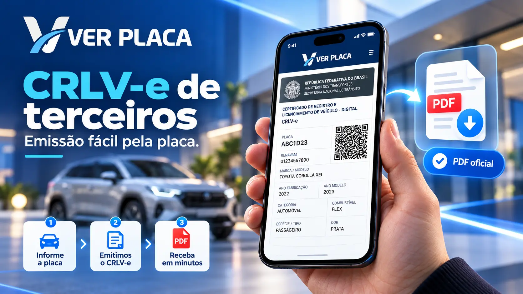Emita seu CRLV-e pela placa: documento oficial em PDF entregue em segundos na Ver Placa