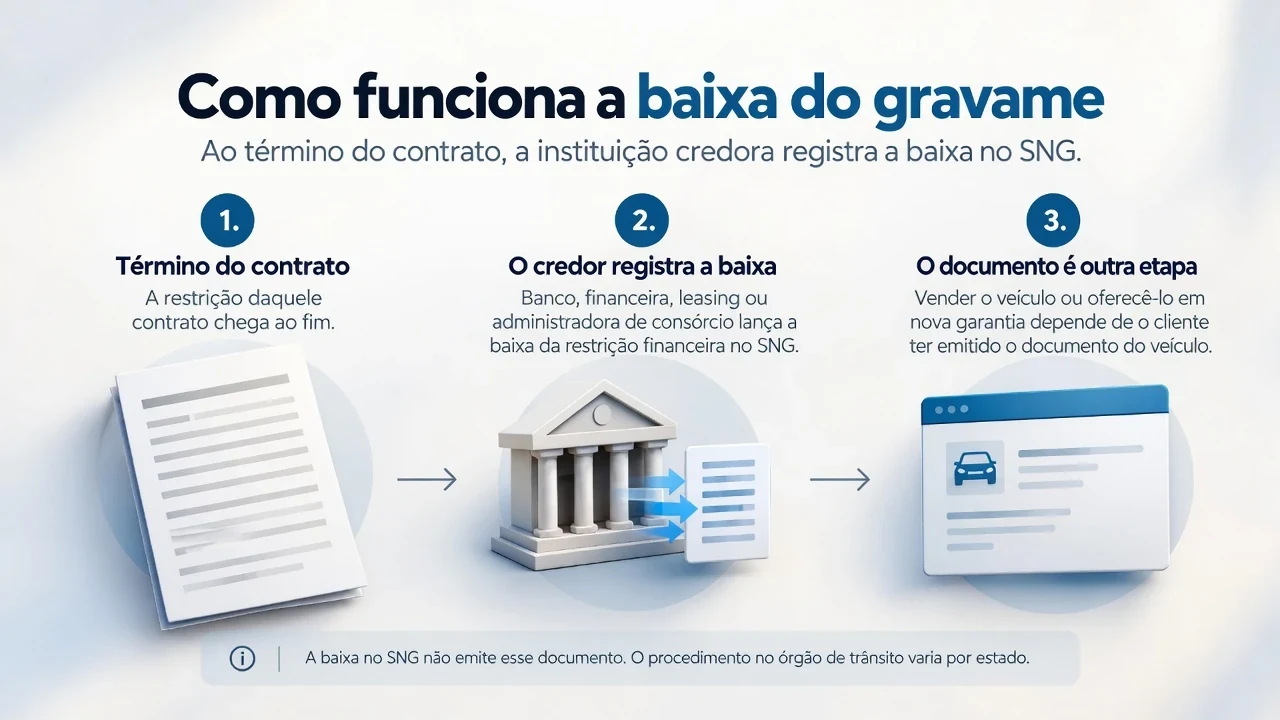 Três etapas da baixa: término do contrato, registro do credor no SNG e emissão do documento do veículo