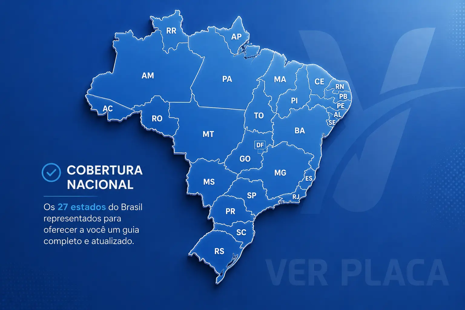 Mapa do Brasil com os 27 estados, guia de consulta de placa pelo Detran de cada estado